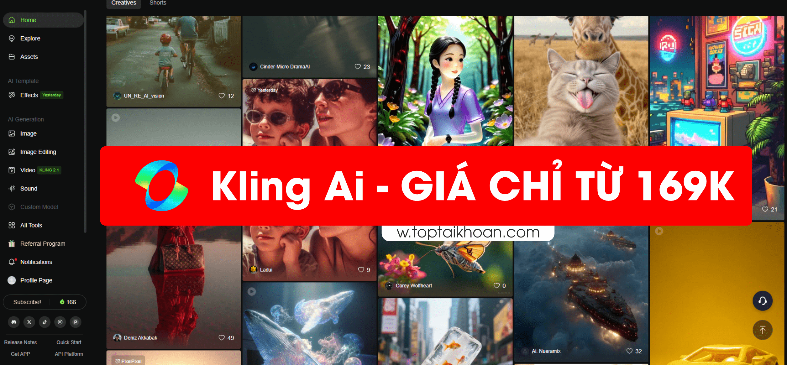 Tài khoản kling ai giá rẻ